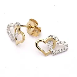 hjerteøredobb i 9 karat gull med rhodium med zirkon