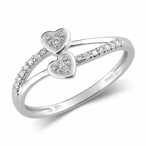hjerte ring i 8 karat hvitt