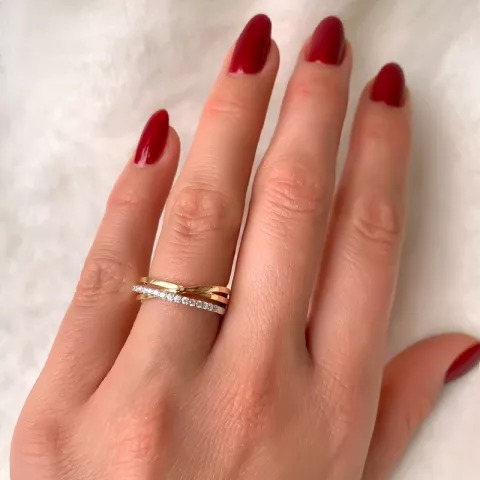 abstrakt diamant ring i 14 karat gull og hvitt gull 0,16 ct
