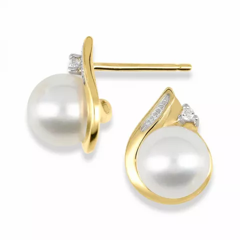 Perle øredobber i 9 karat gull og hvitt gull med zirkoner