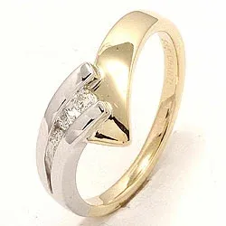 gull ring i 14 karat gull og hvitt gull 0,10 ct