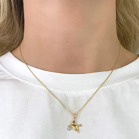 fugl anheng i 9 karat gull med rhodium