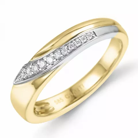 Diamant gull ring i 14 karat gull og hvitt gull 0,08 ct