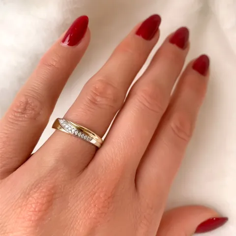 Diamant gull ring i 14 karat gull og hvitt gull 0,08 ct