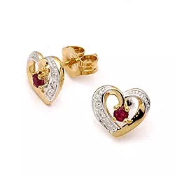 hjerte øredobber i 9 karat gull med rhodium med zirkon og rubin