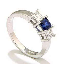 firkantet safir ring i 14 karat hvitt gull 0,52 ct 0,36 ct