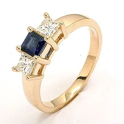 Safir ring i 14 karat gull 0,52 ct 0,36 ct