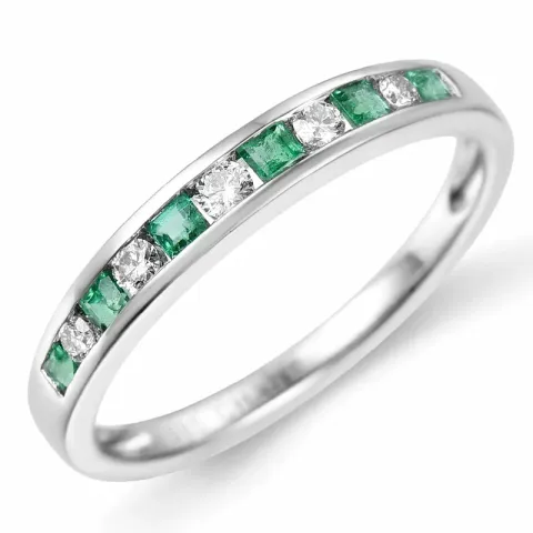 smaragd ring i 14 karat hvitt gull 0,11 ct 0,21 ct