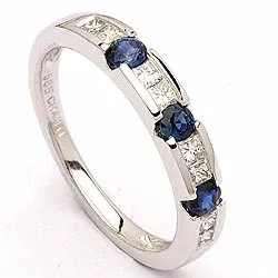 safir diamantring i 14 karat hvitt gull 0,27 ct 0,41 ct