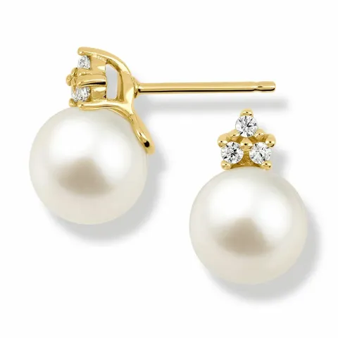 Perleørepynt i 9 karat gull med zirkoner