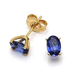 ørestikker i 9 karat gull med syntetiske safirer
