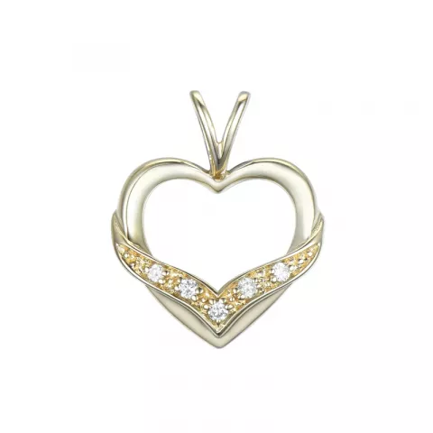 hjerte diamant anheng i 14 karat gull 0,03 ct