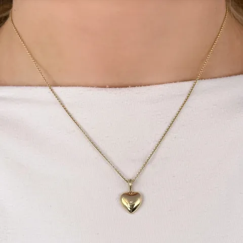 hjerte diamant anheng i 14 karat gull 0,01 ct