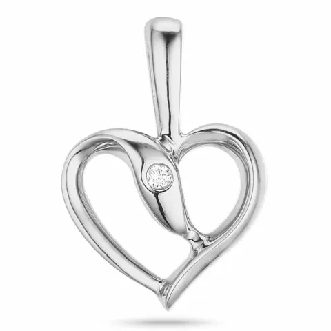 hjerte diamant anheng i 14 karat hvitt gull 0,008 ct