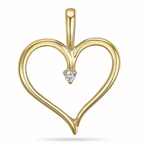 hjerte diamant anheng i 14 karat gull 0,01 ct