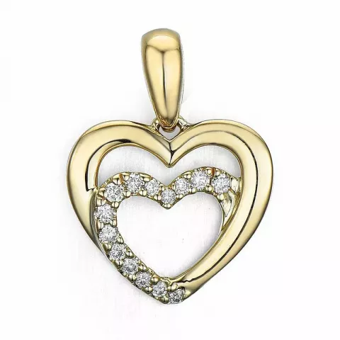 Hjerte diamant anheng i 14 karat gull 0,08 ct