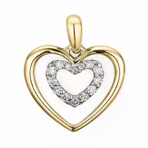 hjerte diamant anheng i 14 karat gull og hvitt gull 0,08 ct
