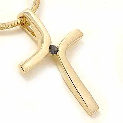 Kors safir anheng i 14 karat gull 0,04 ct