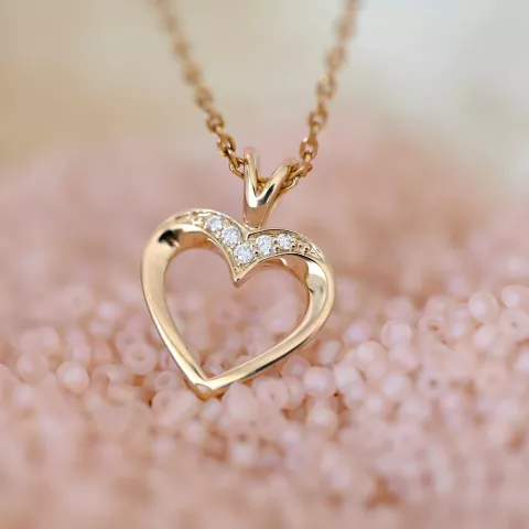hjerte diamant anheng i 14 karat gull 0,05 ct