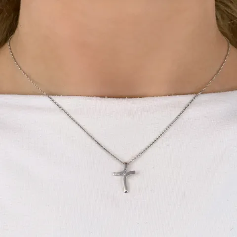 kors diamantanheng i 14 karat hvitt gull 0,01 ct