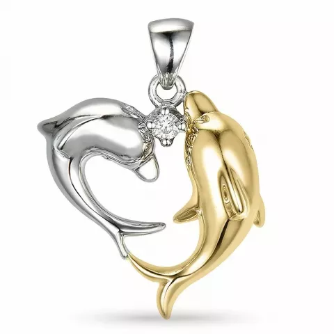 delfin diamantanheng i 14 karat gull og hvitt gull 0,04 ct