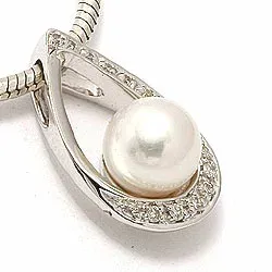 Perle anheng i 14 karat hvitt gull 0,07 ct