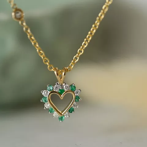 hjerte smaragd anheng i 14 karat gull og hvitt gull 0,13 ct 0,14 ct