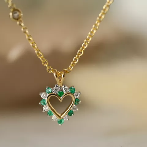 hjerte smaragd anheng i 14 karat gull og hvitt gull 0,13 ct 0,14 ct