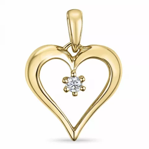hjerte diamant anheng i 14 karat gull 0,07 ct