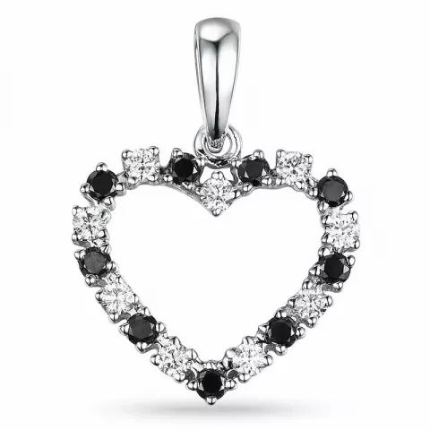 hjerte svart diamant anheng i 14 karat hvitt gull 0,22 ct 0,18 ct