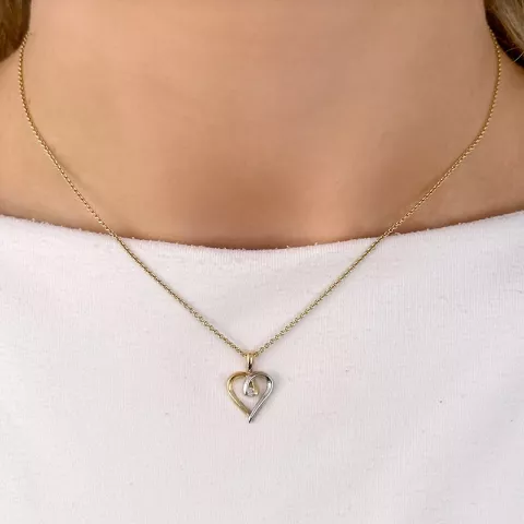 hjerte diamant anheng i 14 karat gull og hvitt gull 0,02 ct