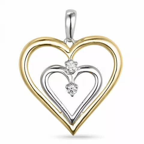 hjerte diamantanheng i 14 karat gull og hvitt gull 0,05 ct