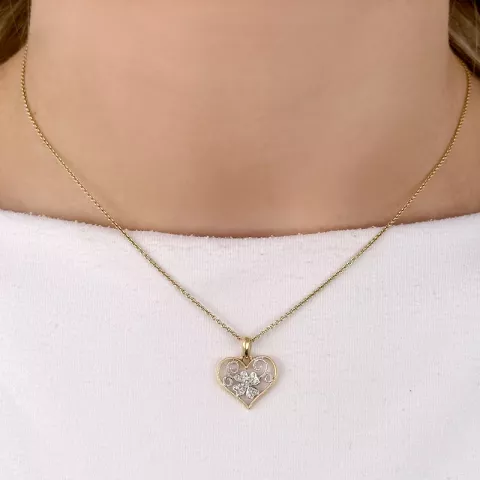hjerte diamant anheng i 14 karat gull og hvitt gull 0,06 ct