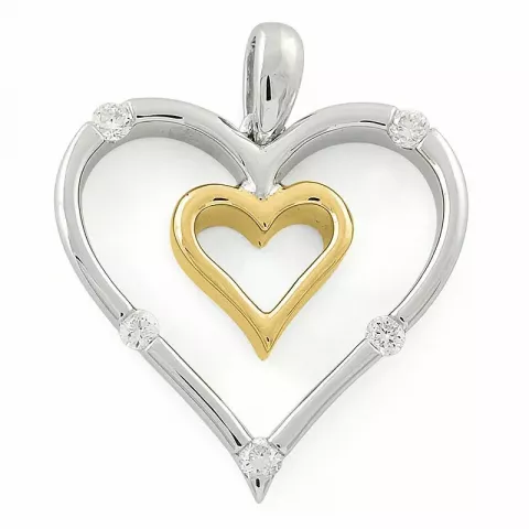 hjerte diamant anheng i 14 karat gull og hvitt gull 0,11 ct