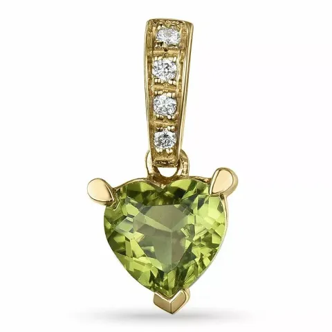 hjerte peridot anheng i 14 karat gull 0,03 ct 0,84 ct