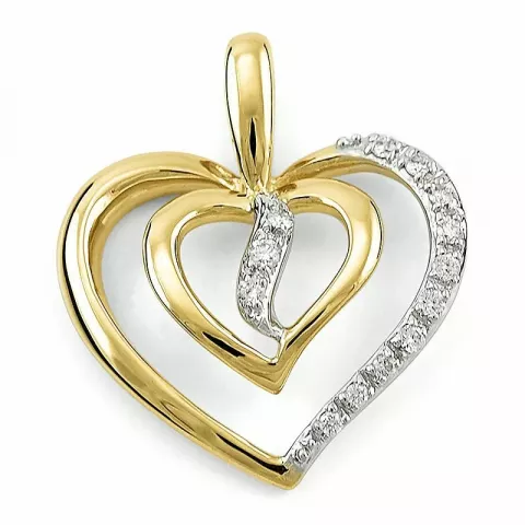 hjerte diamantanheng i 14 karat gull og hvitt gull 0,07 ct
