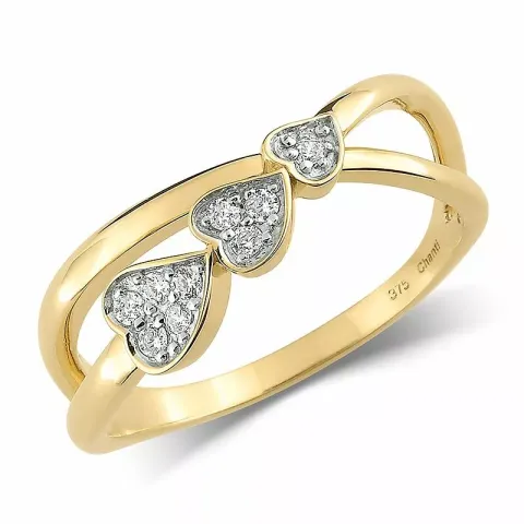 hjerte zirkon ring i 9 karat gull