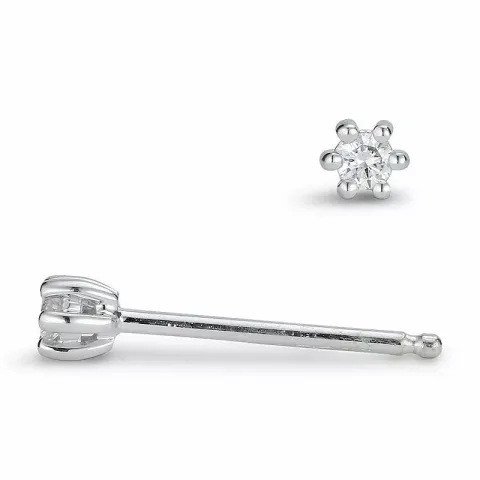 2 x 0,03 ct diamant solitaireørepynt i 14 karat hvitt gull med diamant