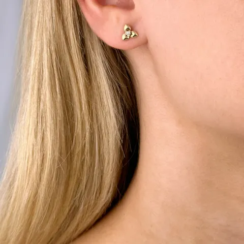 blomst diamant ørestikker i 14 karat gull med diamant 