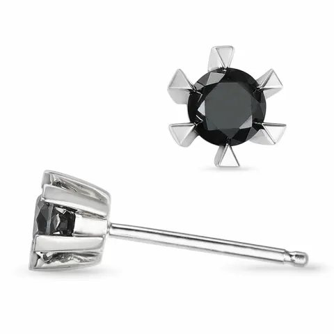 2 x 0,20 ct svart solitaireørepynt i 14 karat hvitt gull med svart diamant