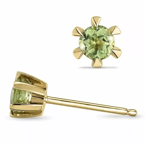 2 x 0,23 ct solitaireørepynt i 14 karat gull med peridot