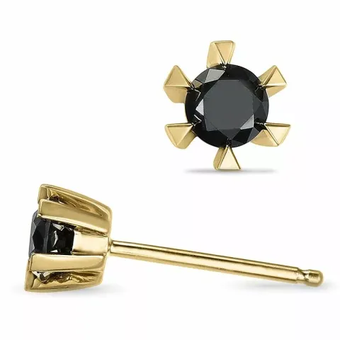 2 x 0,21 ct svart solitaireørepynt i 14 karat gull med svart diamant 