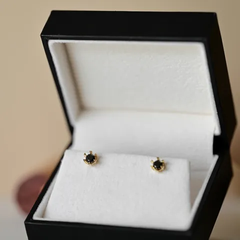 2 x 0,21 ct svart solitaireørepynt i 14 karat gull med svart diamant 