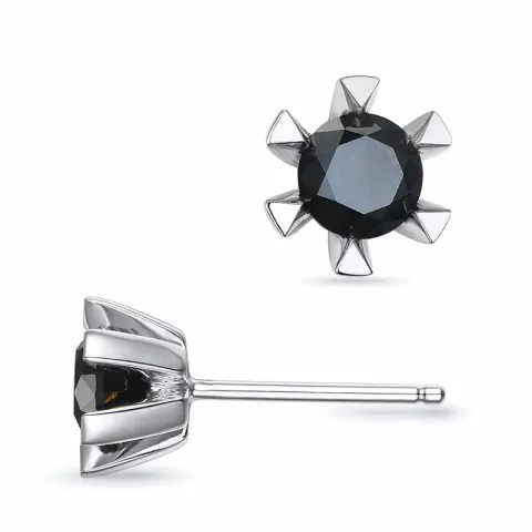 2 x 0,50 ct svart solitaireørepynt i 14 karat hvitt gull med svart diamant
