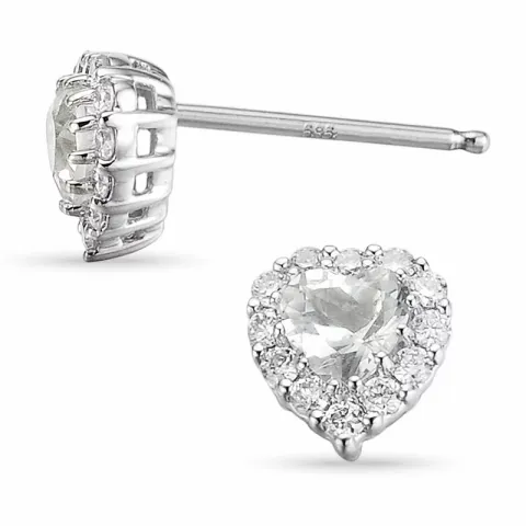 hjerte diamant ørestikker i 14 karat hvitt gull med diamant og kvarts