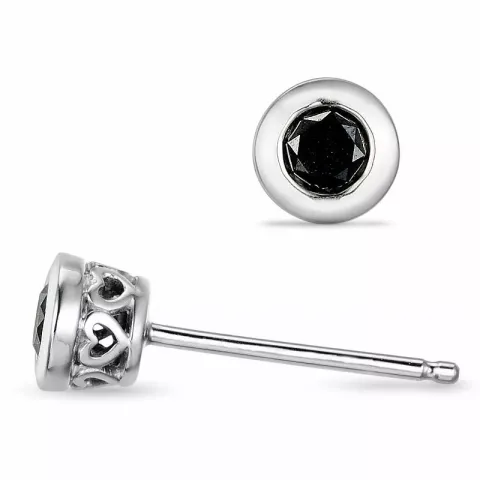 runde svart diamant ørestikker i 14 karat hvitt gull med svart diamant
