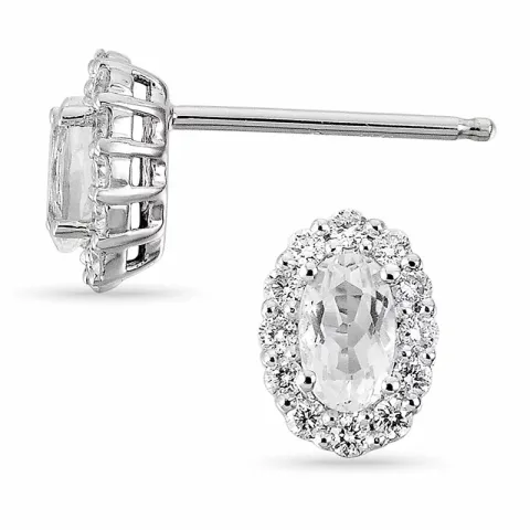 ovale diamant ørestikker i 14 karat hvitt gull med diamant og kvarts