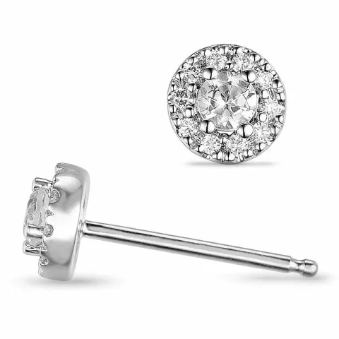 runde kvarts diamantøredobb i 14 karat hvitt gull med diamant og kvarts