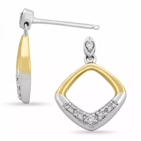 firkantet diamant øredobber i 14 karat gull og hvitt gull med diamant 