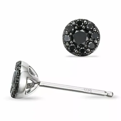 runde svart diamant ørestikker i 14 karat hvitt gull med svart diamant